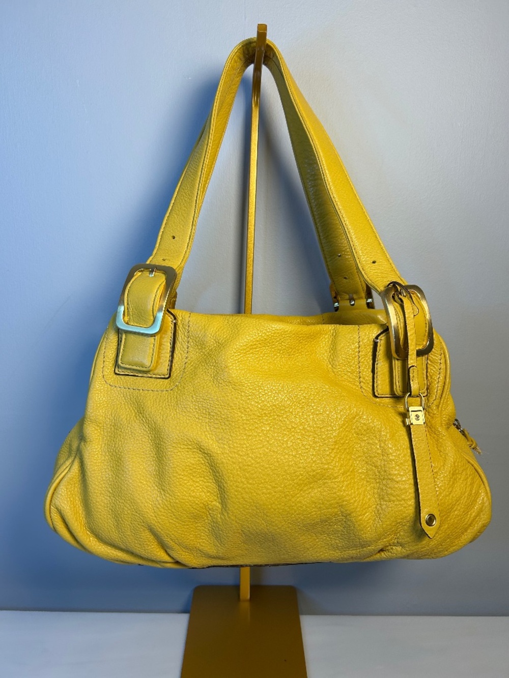 Cole Haan slouchy shoulder purse| Soft pebbled leather | Gold hardware | Yellow